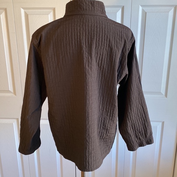 Eileen Fisher Lightweight Brown Textured Zippered Jacket Size Large - Picture 4 of 11